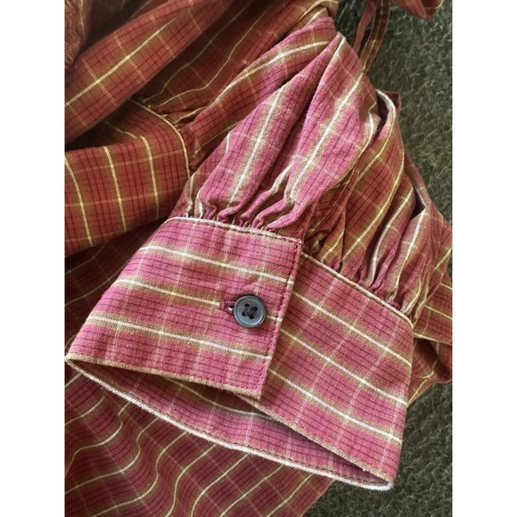 Levis Shirt Womens 1X Dark Red Plaid Shirred Cropped‎ Front Tie Smocked Top New - Picture 16 of 16